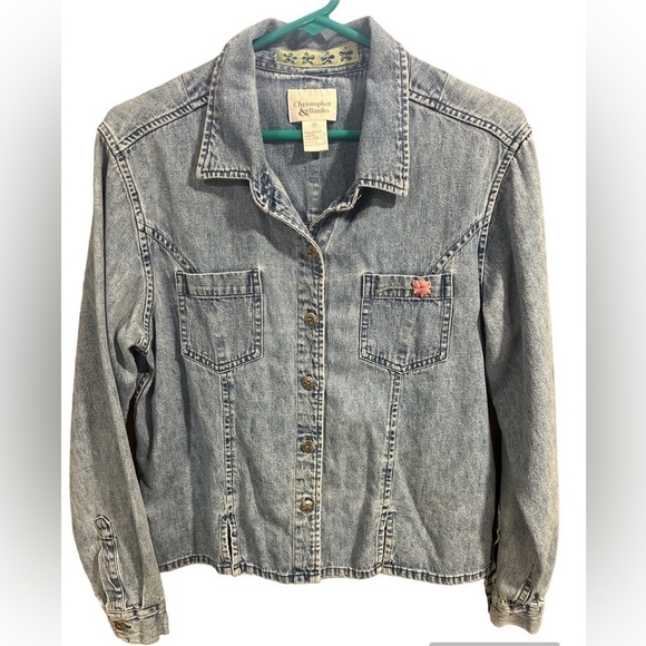 Vintage 90’s Embroidered Pink Floral Casual Denim Jacket Medium Feminine Western - Picture 1 of 8
